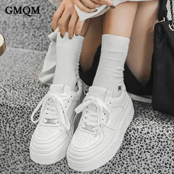 GMQM Fashion Women's New 2023 Genuine Leather Sneakers Classic Retro Vulcanized Shoes Low Outdoor Walking Shoes College Student