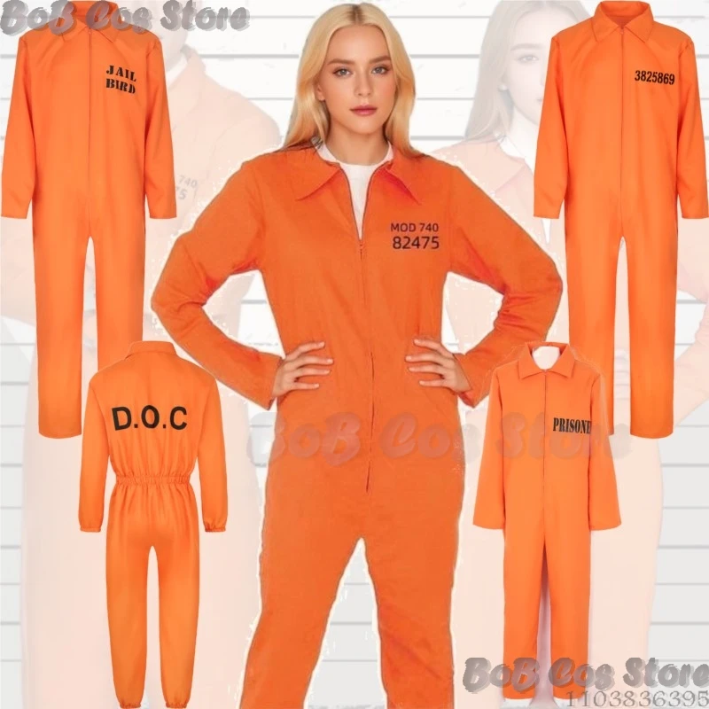 Sophia Perruque Prisoner Holloween Cosplay Costume Party RolePlay Man Women Adult Kids Children Orange Jumpsuit Prison Uniform