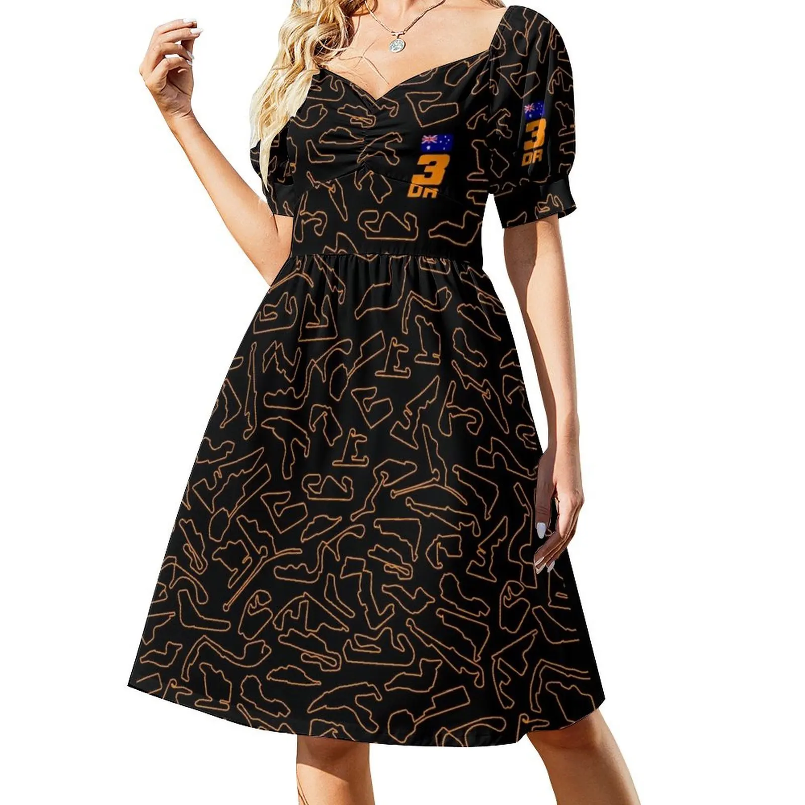 3 - Race tracks patterns Short Sleeved Dress Clothing female dress party night Dress