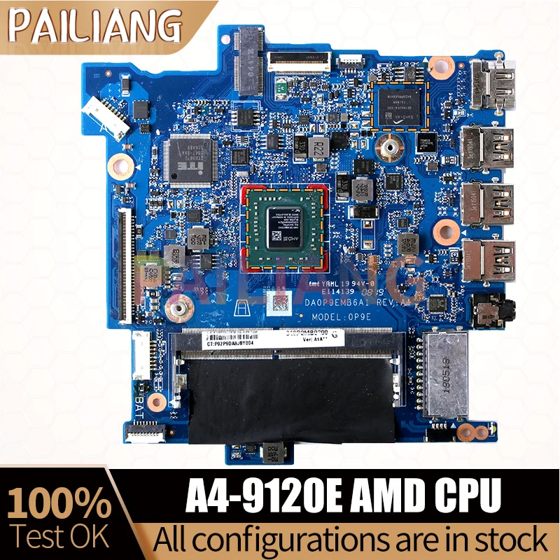 DA0P9EMB6A1 Laptop Mainboard AM912E A4-9120E CPU Notebook Motherboard Full Test