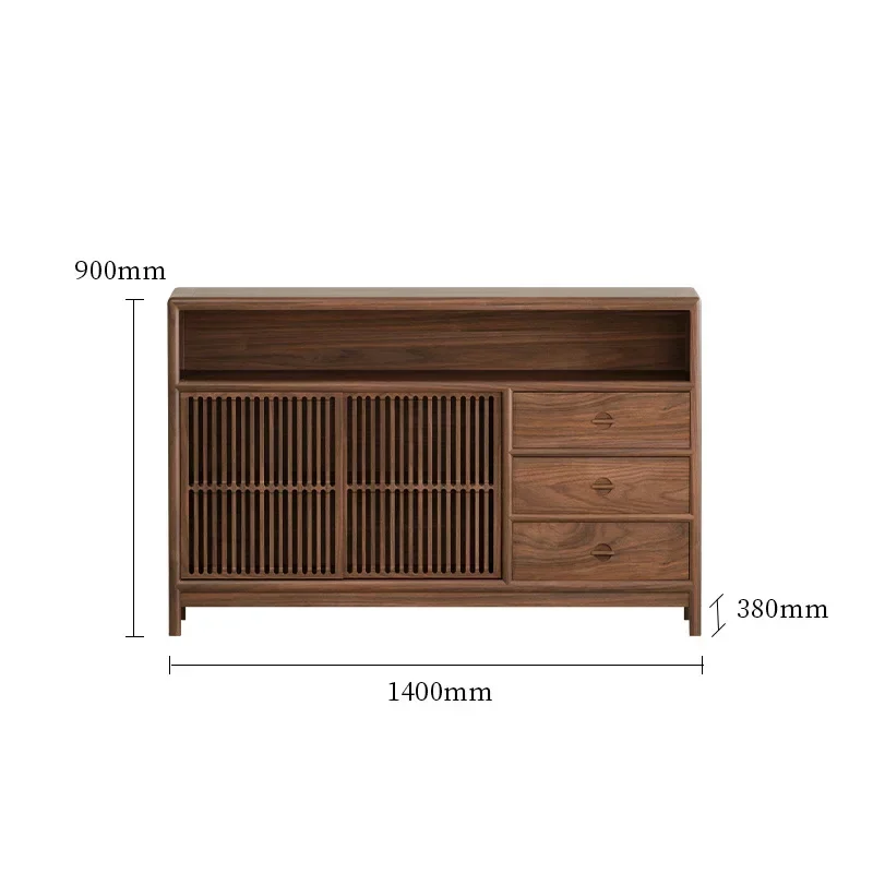 Lemari samping kayu kenari hitam Cina baru, lemari rendah, lemari pintu masuk, penyimpanan zen