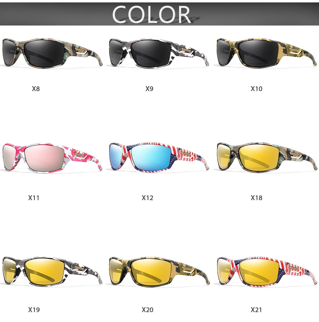Polarisierte Sonnenbrille für Herren, Camo, Militär-Stil, Festival-Geschenke, UV400, zum Radfahren, Reiten, Laufen, Angeln und Autofahren – Detail 3