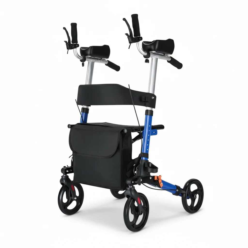 Leichter Rollator, Aluminium-Gehhilfe mit Sitz, Faltbarer Mobilitäts-Rollator, Lineare Zugbremse, für Rehabilitation