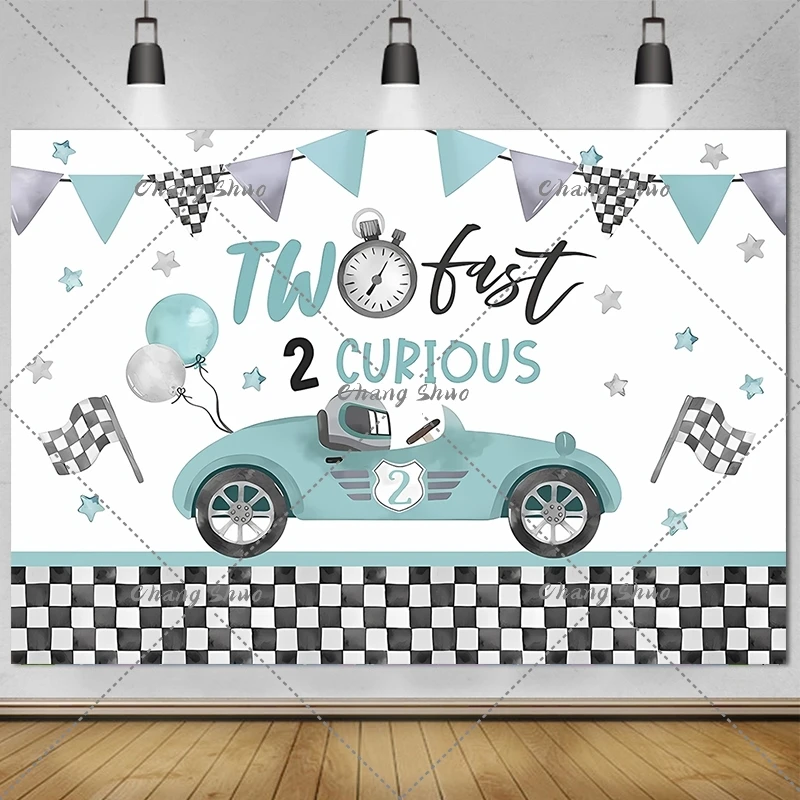 Race Car Two Fast Birthday Backdrop Banner for Kids Boys 2nd Birthday Party Decorations Photography Background Photo Studio