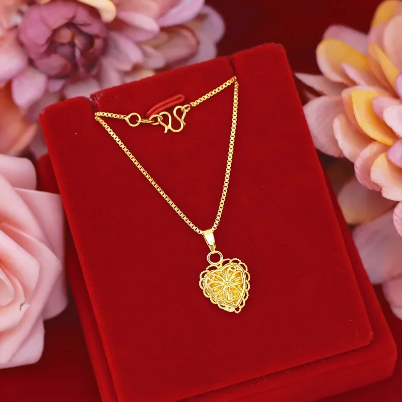 

9999 Real Gold 24K Ladies Gold Small Peach Heart Love Necklace