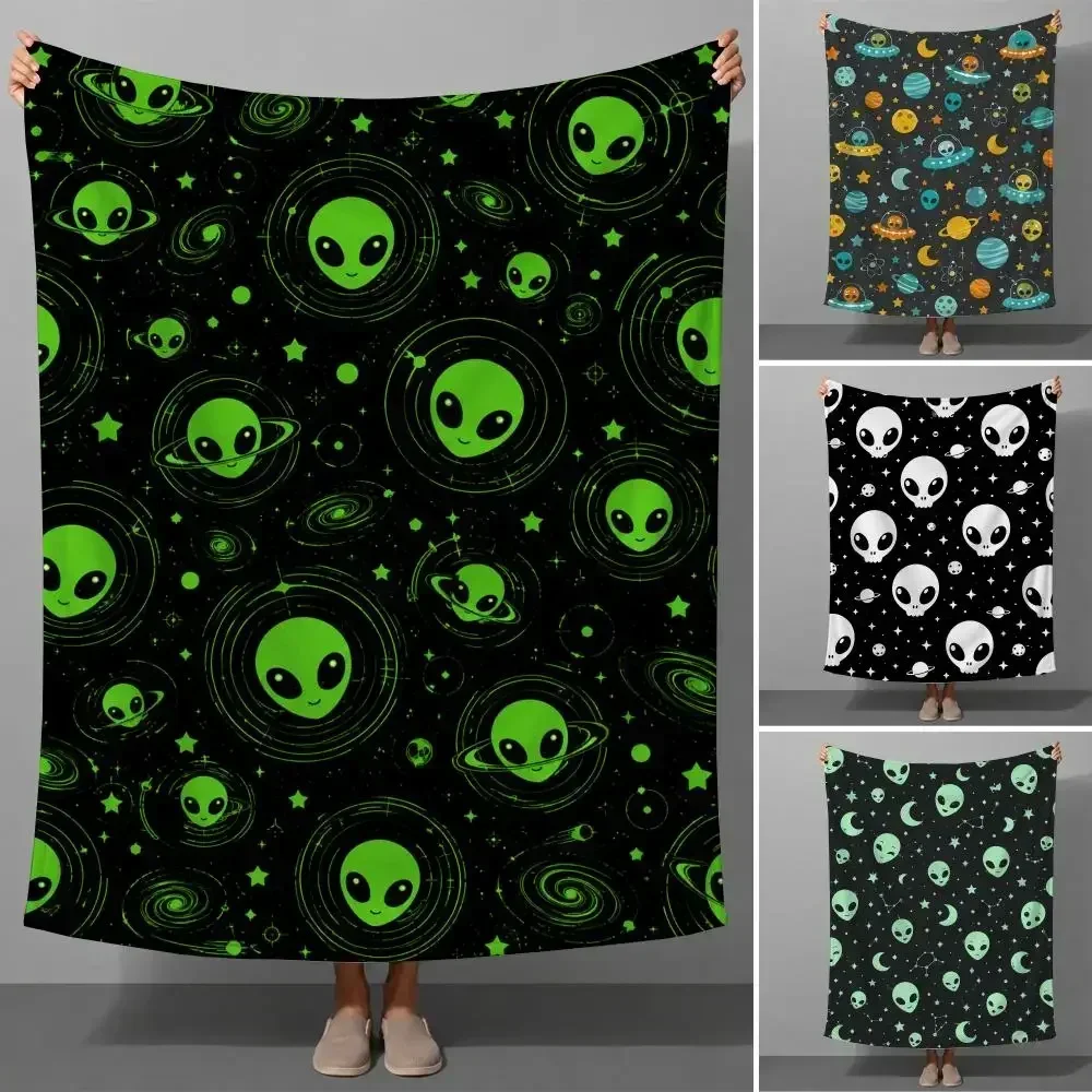 Wonderful Green Alien Universe Wondrous Cosmos with Planet and Stars Throw Soft Flannel Throw Blanket Warm Couch Bed Sofa Cozy