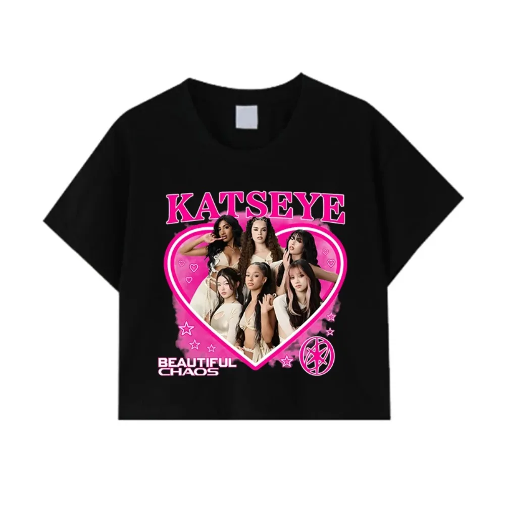 Kpop Girl Group Katseye Crop Top Casual T-Shirts Damen Korean Ulzzang Katseye Cropped T-Shirt Geschenke Damen Y2K Kleidung – Detail 10