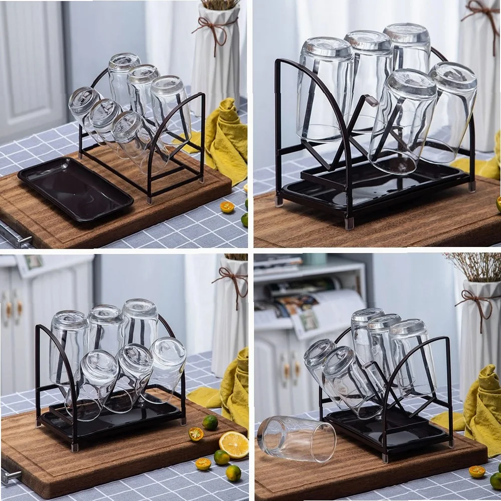 

Non-Slip Carbon Steel Cup Drying Rack with Drain Tray - Organizer for Mugs, Bottles, Glasses in Home Kitchen