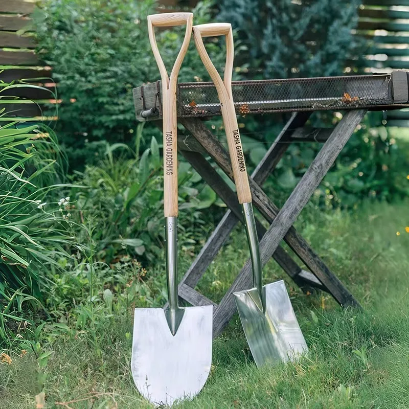 

Convenient Stainless Steel Garden Shovel Y-Shaped Wooden Handle Digging Spade Planting Vegetable Gardening Gardening Tool