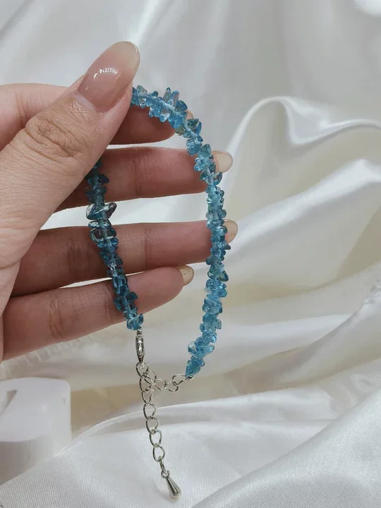 Chic 925 Silver Natural Apatite Raw Stone String Bracelet For Girls Real Phosphorite Raw Stone Beaded Strand Cuff Bangle Jewelry