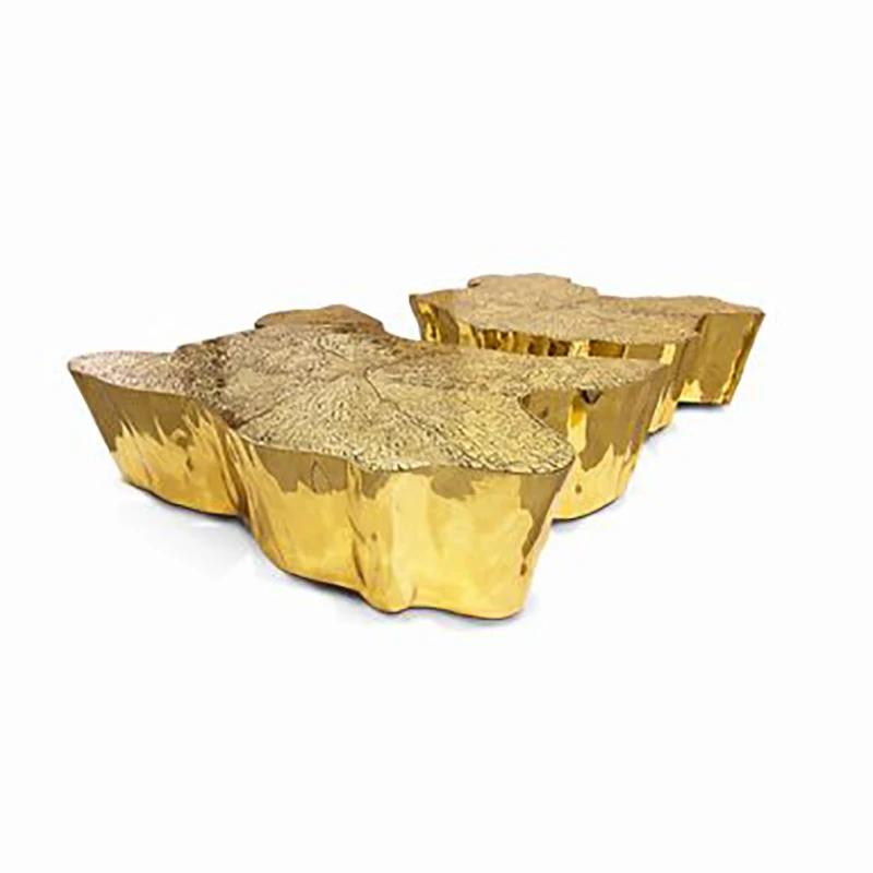 

Italian light luxury stainless steel tree root coffee table living room small apartment irregular art coffee table combination