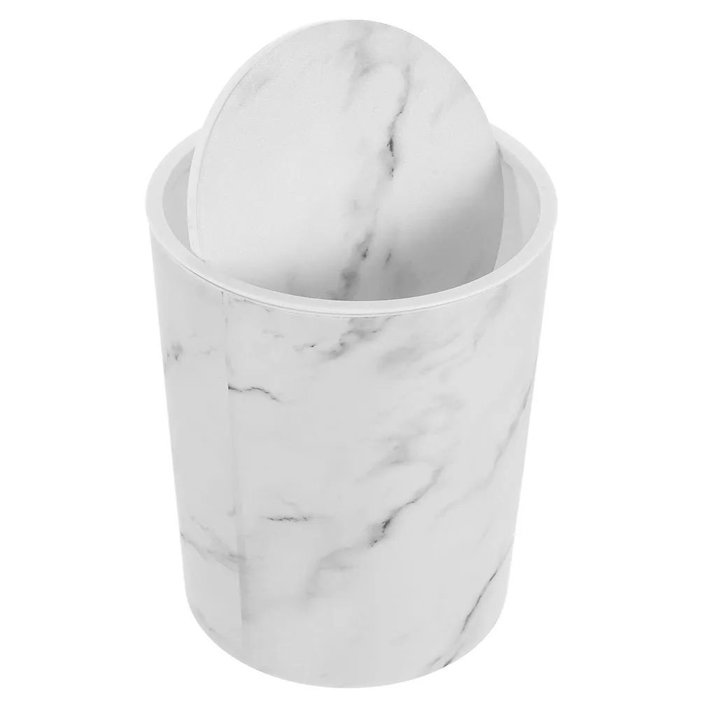 

Large Capacity Swing Lid Garbage Can Marble Pattern Odor Resistant Trash Bin Bathroom Bedroom Kitchen Office Waste Basket PP