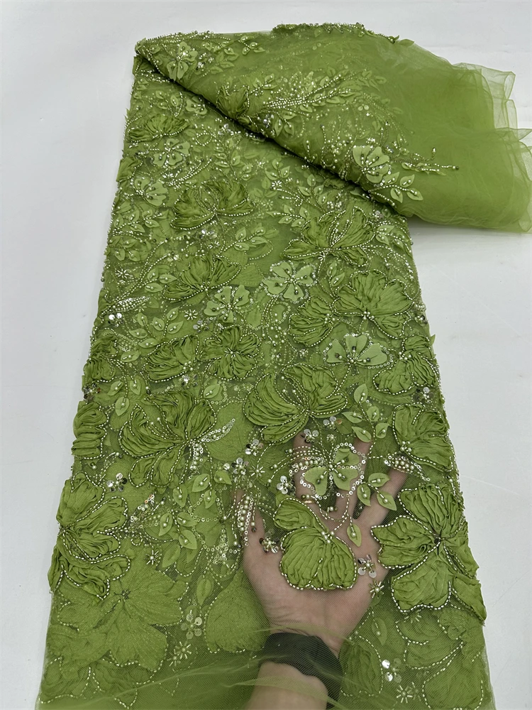 

Luxury African Beaded 2025 High Quality Nigerian 3D Fiowers Lace French Tulle Sequins Lace Fabric For Party Dress Sewing