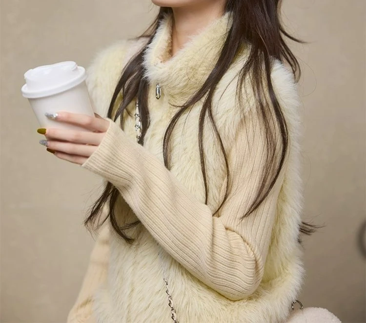 

Autumn Winter New Vintage Double Zipper Elegant Knitted Sweater for Women Fake Two-Piece Slimming High-End Cardigan Short Coat