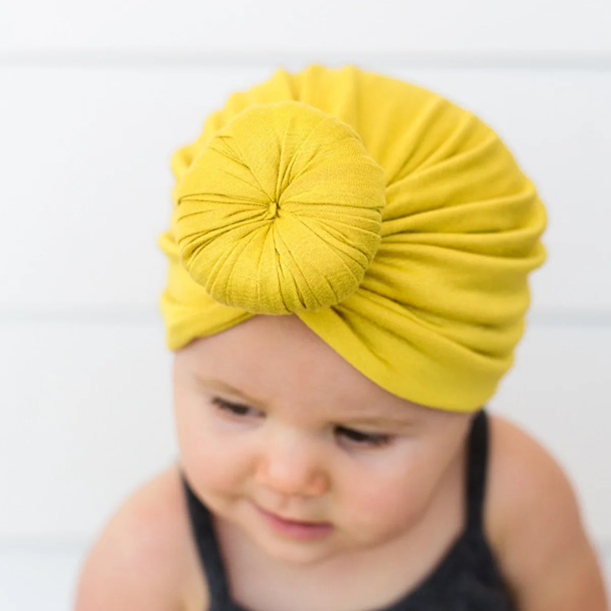 

Adorable Bohemian Knot Baby Turban Headbands Infant Wrap Hat Yellow Newborn Hospital Nursery Hat Soft Cotton Baby Shower Gift