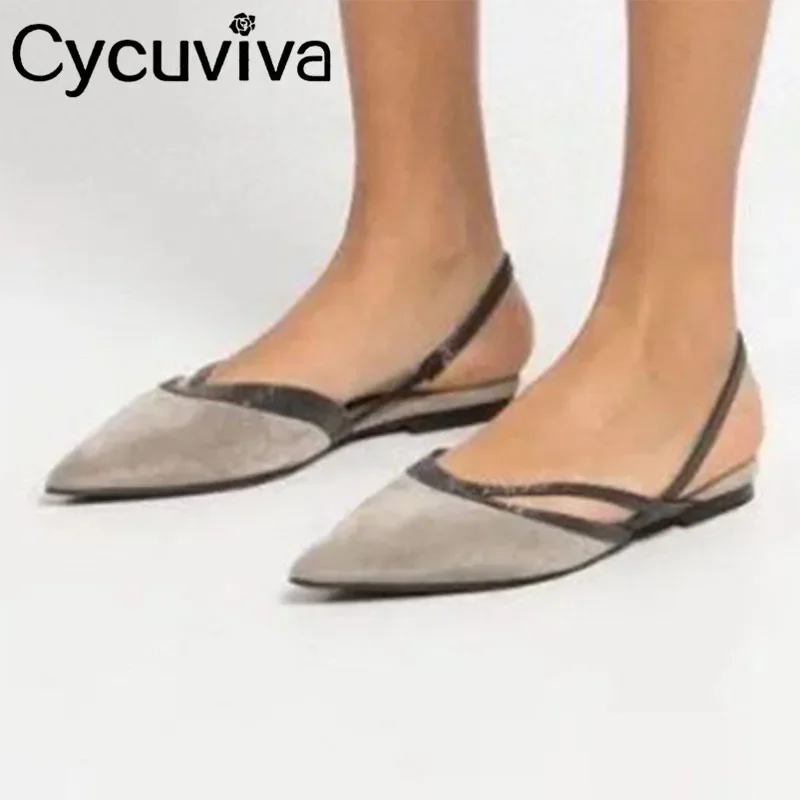 

Sexy Pointy Toe Low Heel Shoes Women Suede Slingback Designer Crystal Flat Shoes Summer Casual Party Dress Shoes For Women Mujer