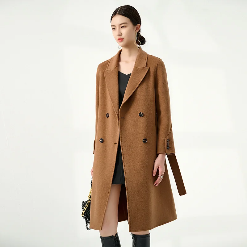 

2023 [Highest Quality] New Winter Coat Women Camel Medium Length 100% Cashmere Coat Female Soft Black Suit Collar Temperament Co