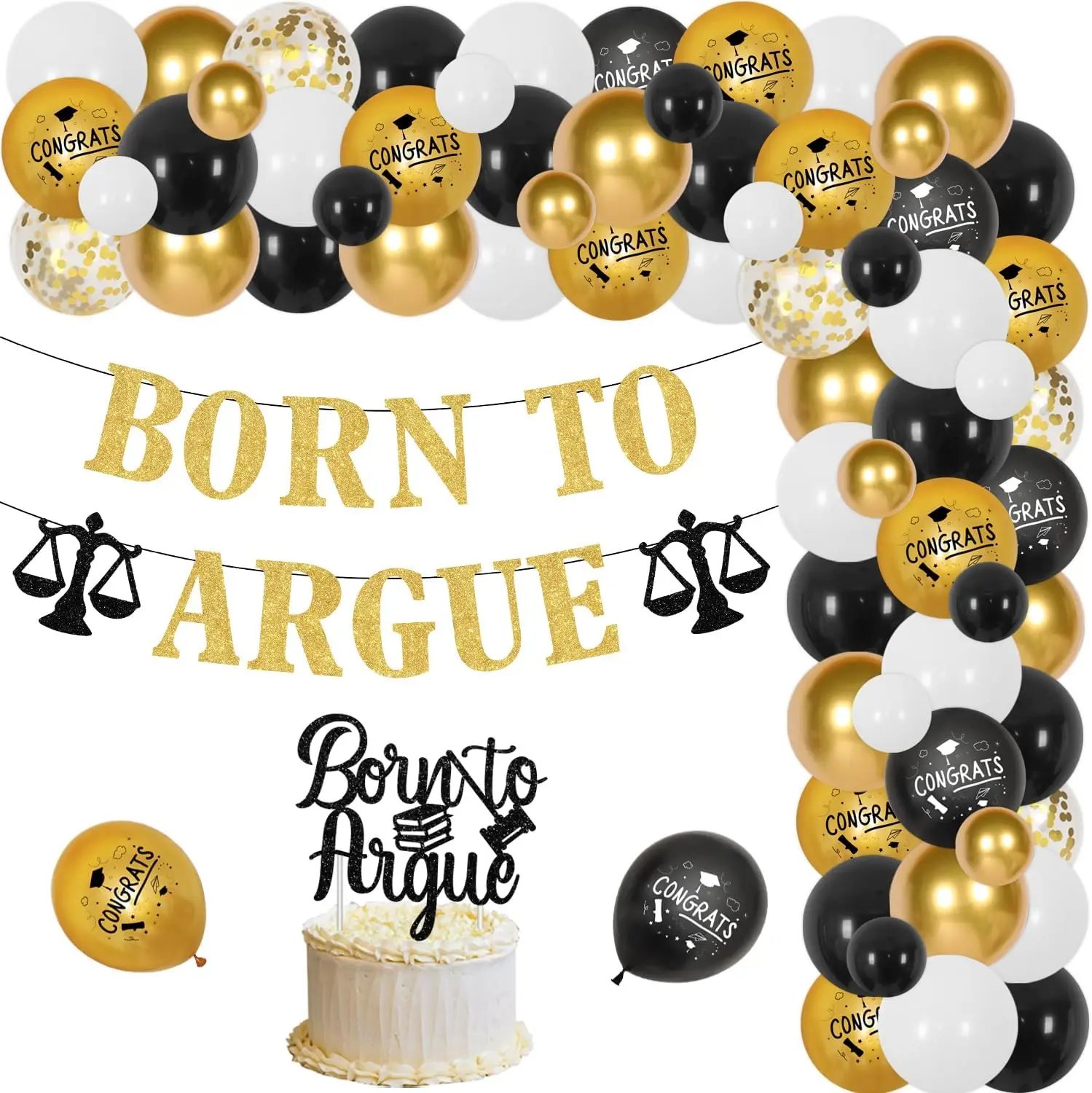 

80PCS Born to Argue Graduation Party Decoration Class of 2024 Glitter Banner Cake Congrats Grad Balloon Law School Grad Party