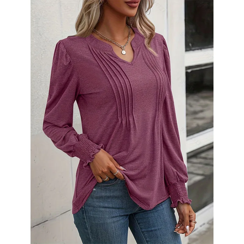 Herbst und Winter neue Pendler Temperamente Damen bekleidung Mode V-Ausschnitt Langarm Einfachheit einfarbig vielseitiges T-Shirt