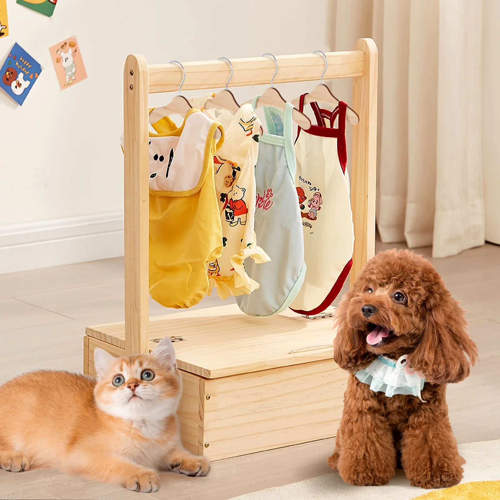 

10pcs Pet Apparel Hangers Wooden Dog Clothes Rack For Organizing Clothing Portable Storage Supplies Accessory