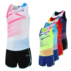 Men's Vest + Shorts Set Summer Breathable Casual T shirt Marathon Running 2pcs Men Women Quick-Dry Track Field Training Clothes