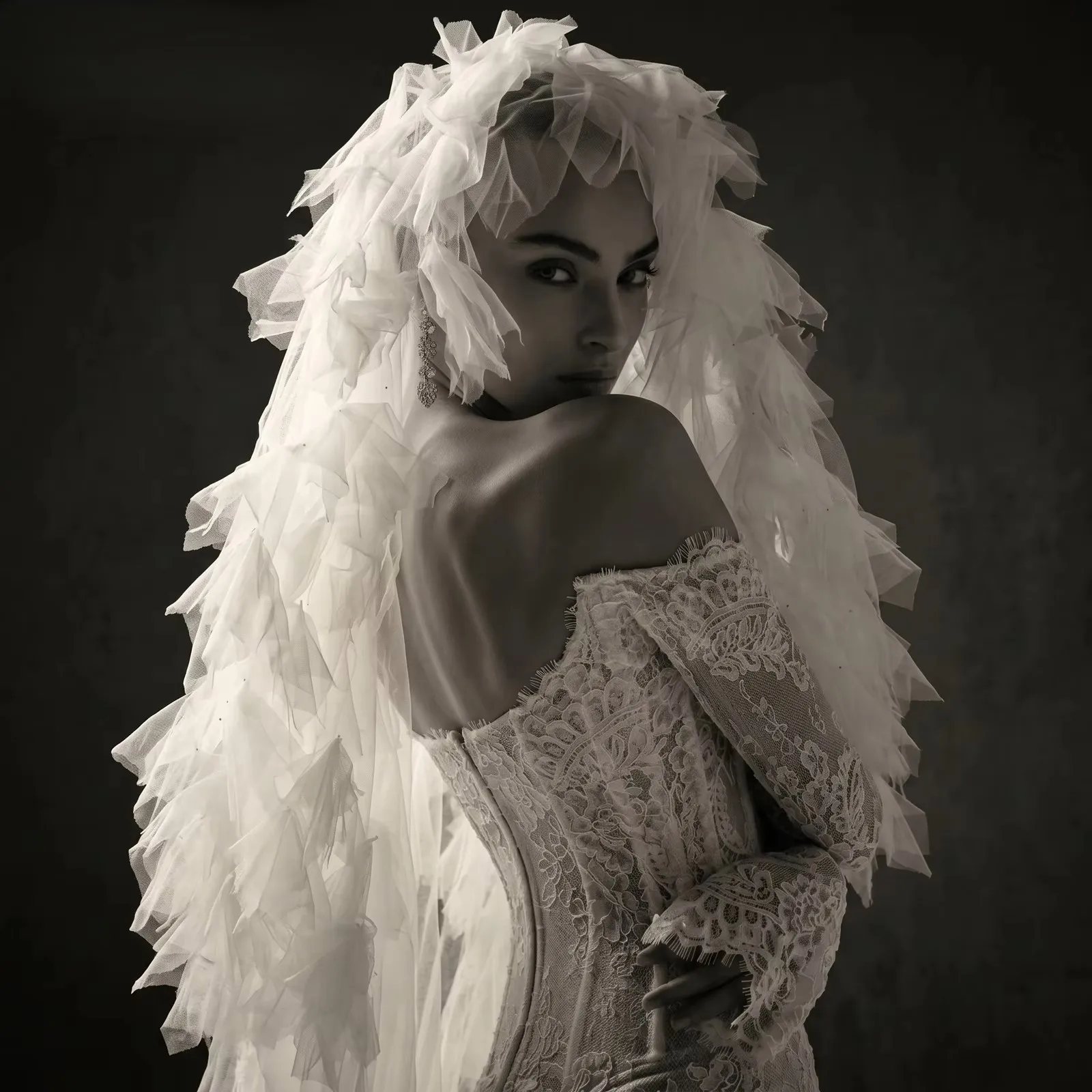 Cathedral Length 2 Tier Drop Style Bridal Veil 3D Flower Ruffle Trim Blusher Soft Tulle with Comb Church Wedding G208