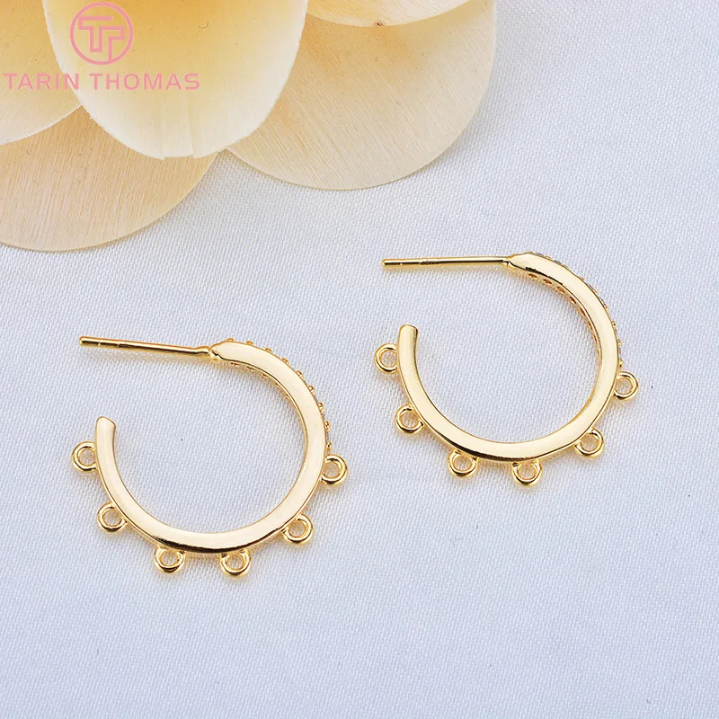 (2341) 22MM 24K Gold Color Plated Brass Round with Hanging Hole Stud Earrings High Quality DIY Jewelry Making Findings