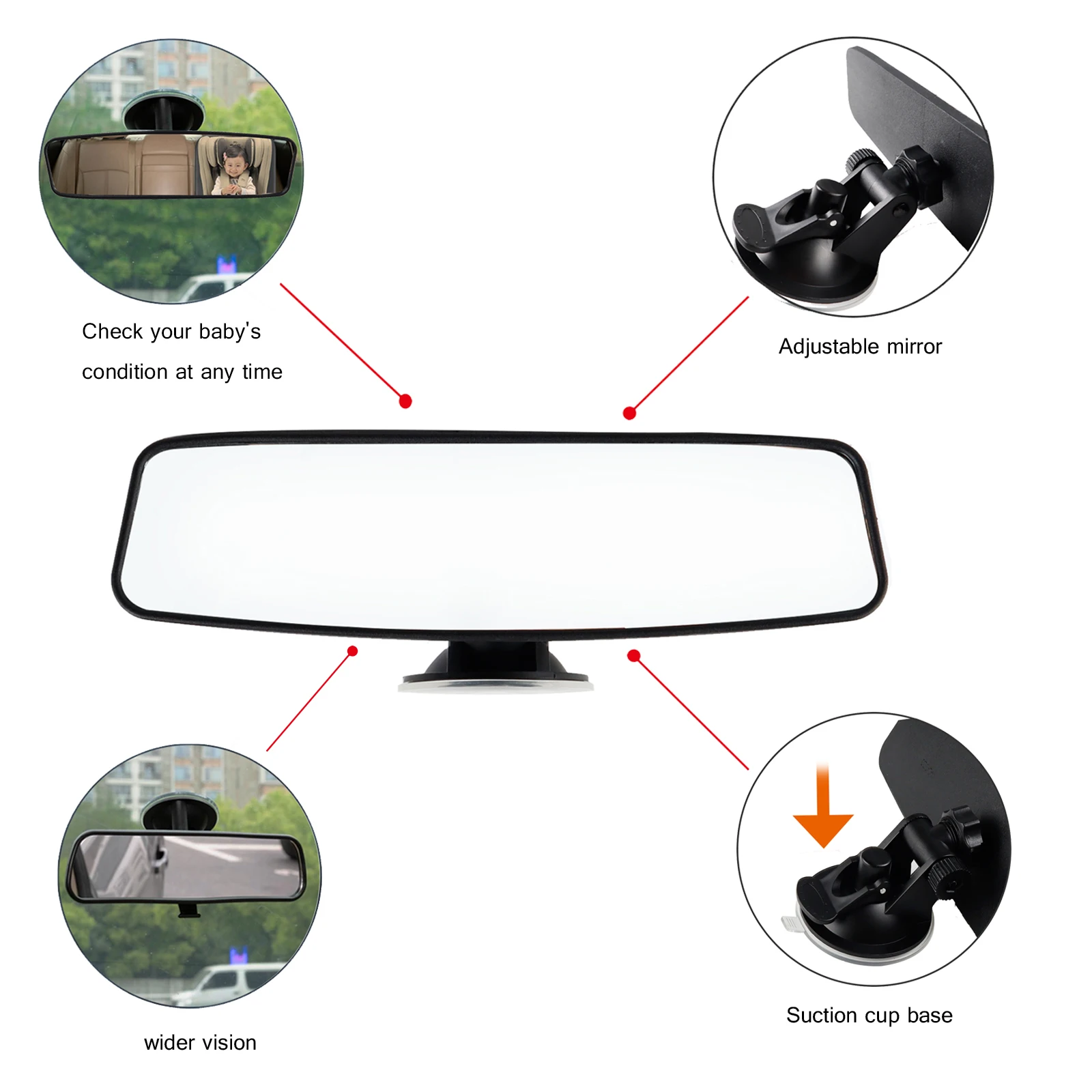 360°Interior Rear View Mirror Adjustable Suction Cup Car Truck Rear Mirror Wide Long Rearview Mirror Universal Instructor Safety