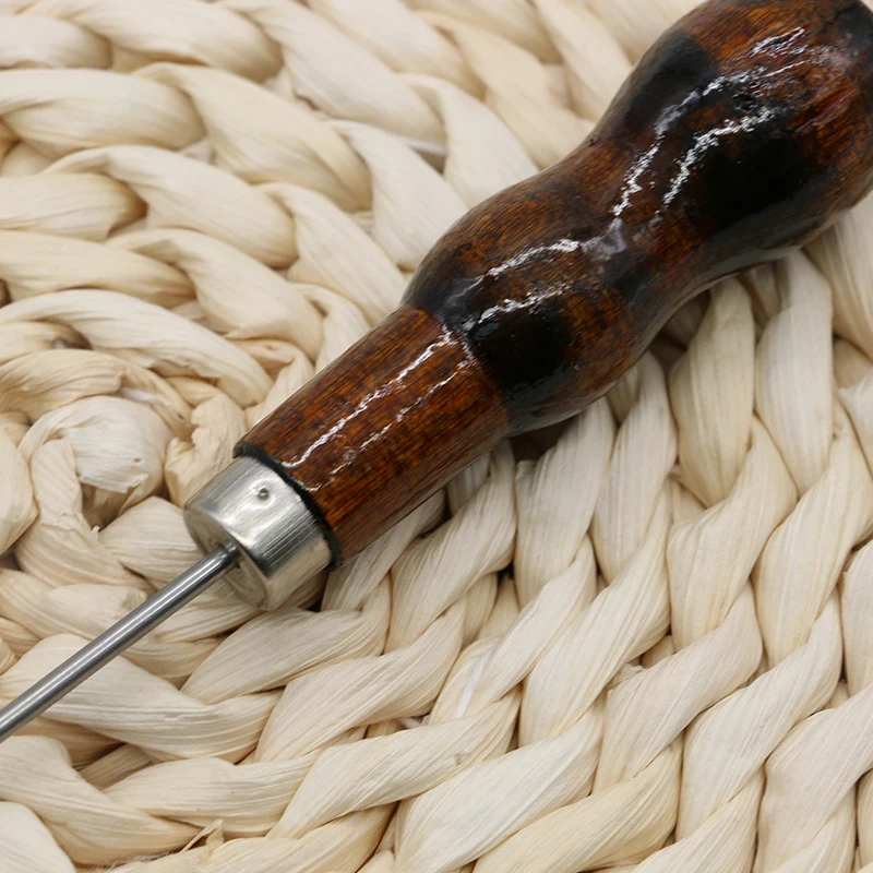 Professional Leather Wooden Handle Awl Awl Pricker Hole Maker Tool Punch Sewing Stitching Leather Craft Wooden Handle