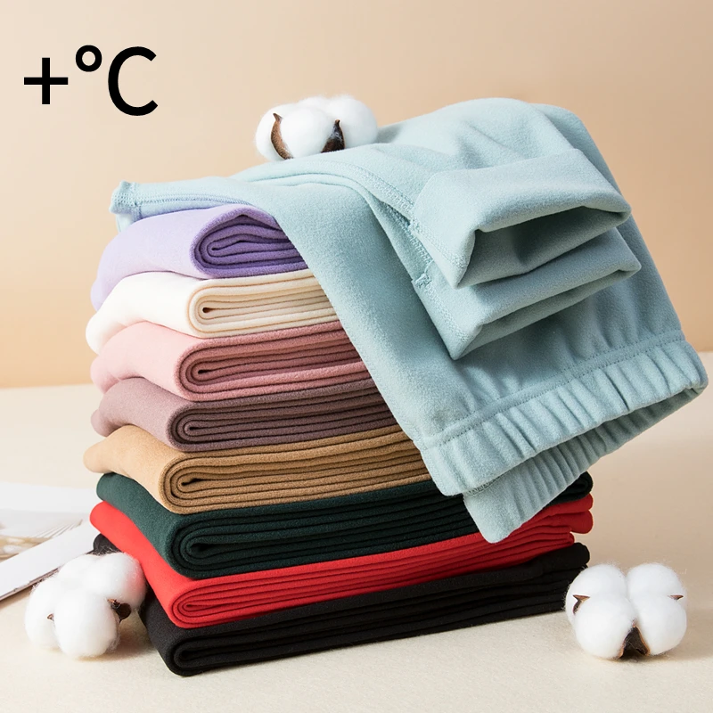 Thickened Fleece Lined High Waist Thermal Pants Women's Warm Trousers Close-Fitting Long Pants Cotton Pants for Autumn Winter