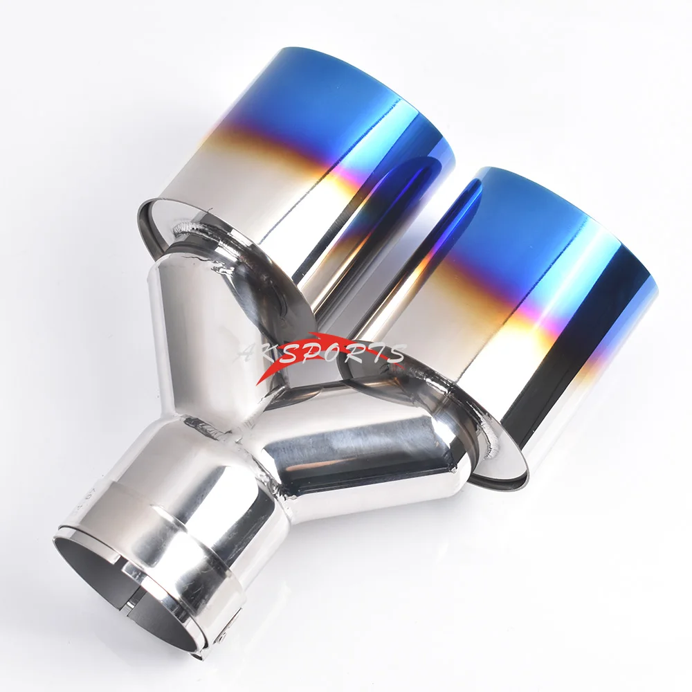 Universal Dual Burnt Blue Stainless Steel Exhaut Pipe Single Layer Edge Double Shinny Car Muffler Tip