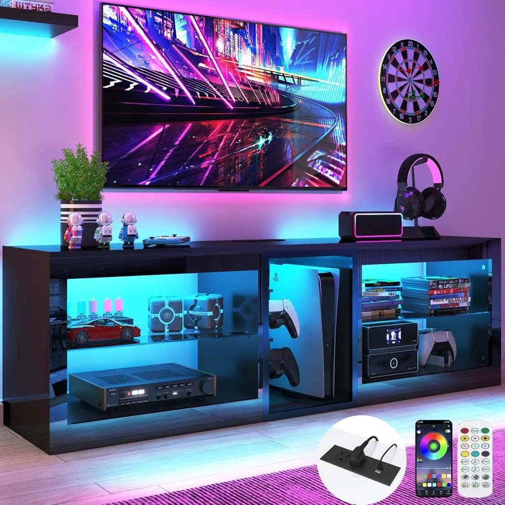 

TV Stands W/60,000-Colors Lights&6.5ft Power Outlet, Adjustable Shelves, Easy To Maintain, Easy Assembly, TV Cabinet