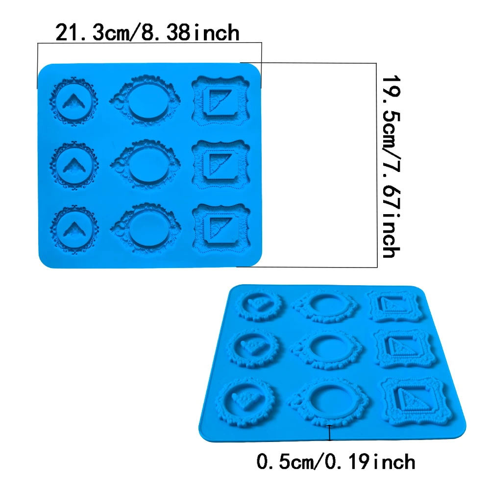 9-Cavity Photo Frame Shaped Silicone Candy Mold, Round Square Oval Chocolate Pudding Biscuit Mold, DIY Kitchen Utensils