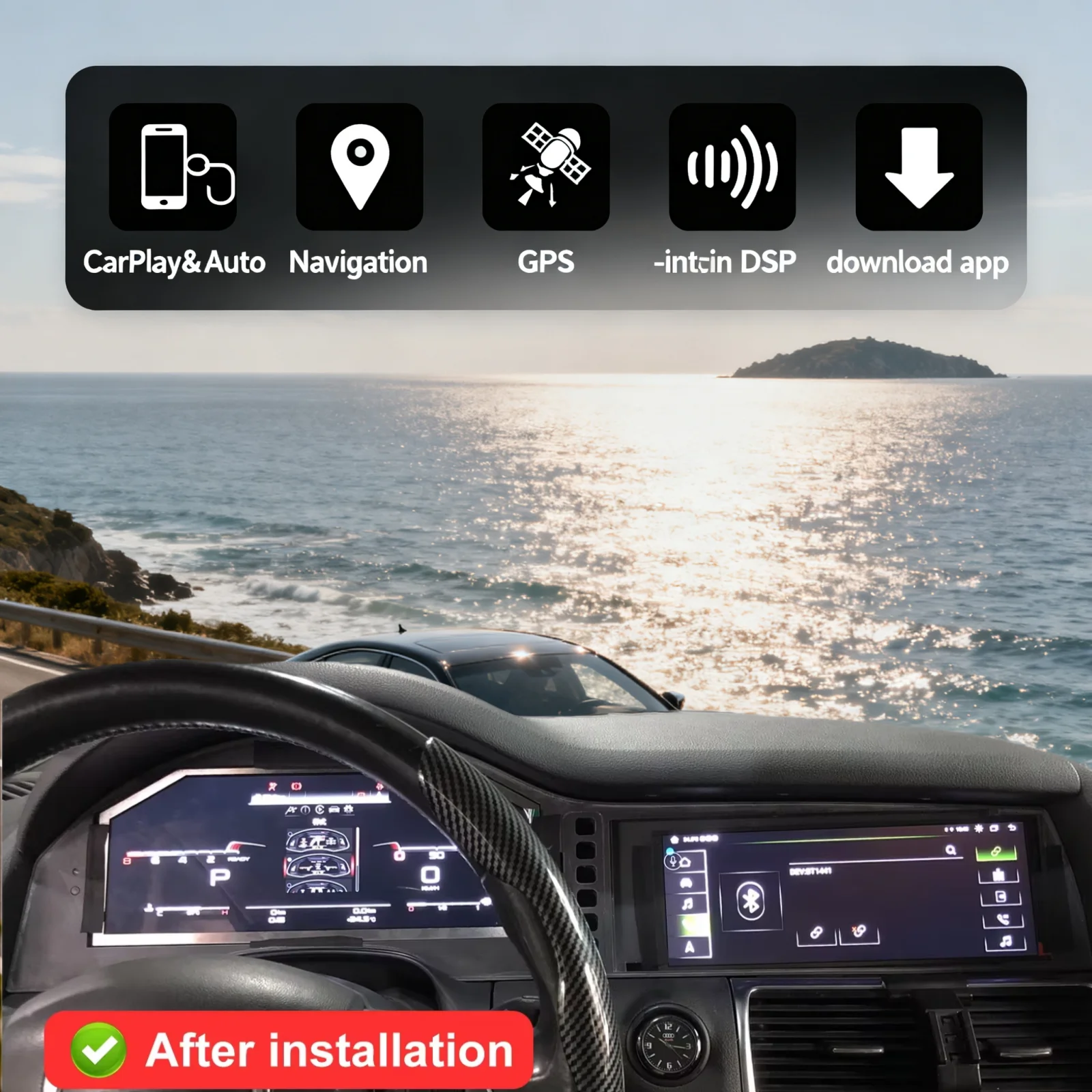 10.25 inch Dual Screen Android 14.0 For Audi Q7 2005-2015 GPS Navigation Car Multimedia radio Player stereo Auto Radio Head Unit