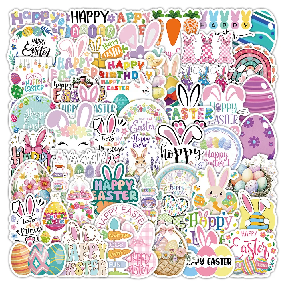 

50-Pack Cartoon Easter Graffiti Stickers Creative Egg Design Waterproof Decals for Notebook Water Cup Luggage Stationery