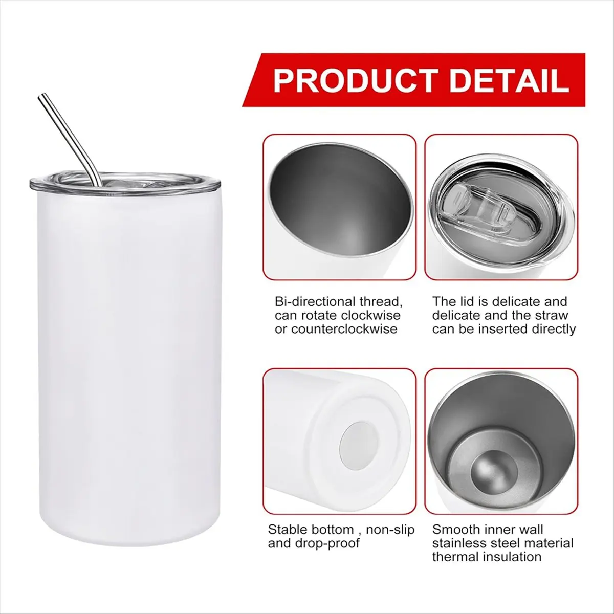 Pack of 6 12 Oz Sublimated Tumblers Blank, Insulated Stainless Steel Water Bottles with Lids and Straws for DIY-FABY