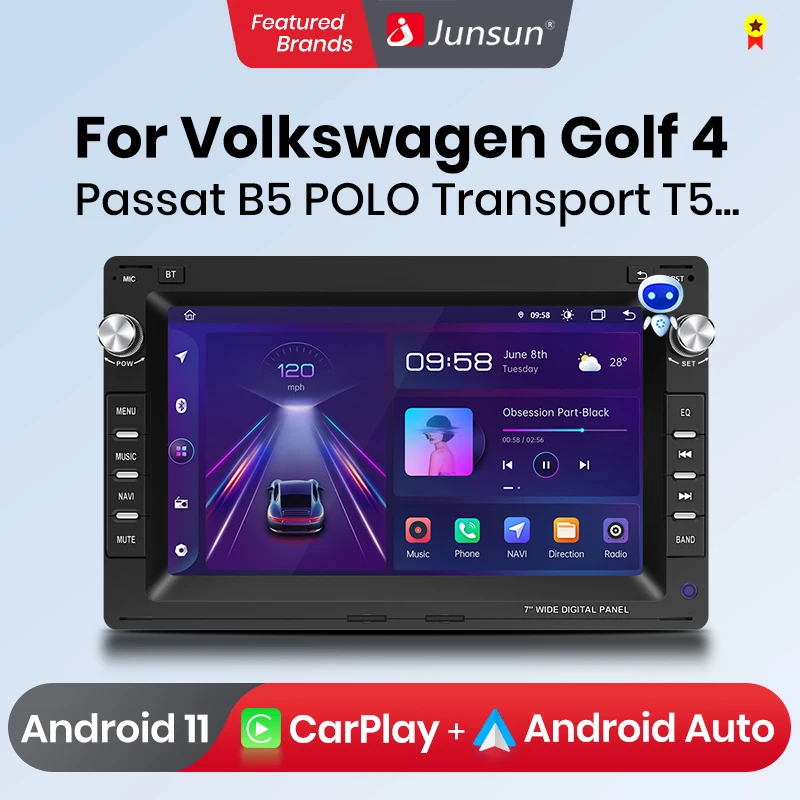 Junsun Carplay android Auto Radio for VW Golf 4 Passat POLO Transport T5 Multivan Seat Jetta Car Intelligent Systems Autoradio