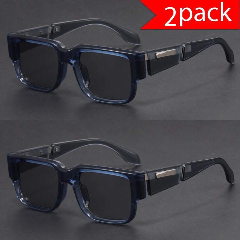 [Value 2PCS Set] Unisex Oversized Square Sunglasses Personality Thick Frame Sun Glasses UV Protection Cool Street Style Eyewear