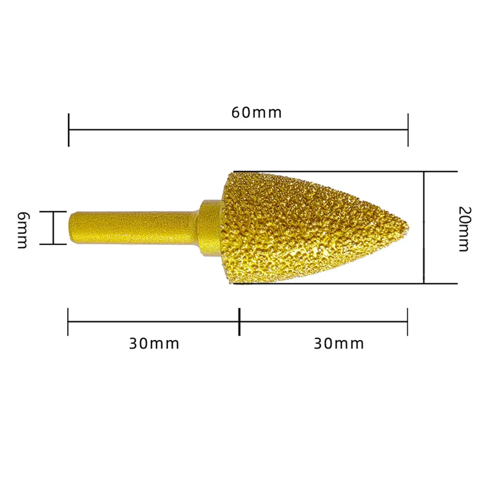 Broca Universal Diamond Burr, Haste de 6mm, Cabeça abrasiva de moagem