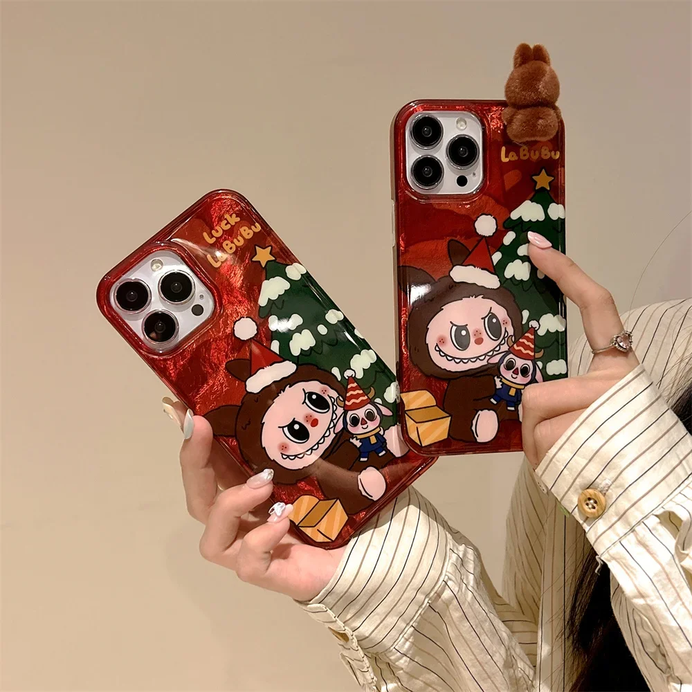 3D Cartoon Christmas LaBuBu Stereoscopic Doll Phone Case For iPhone 12 13 14 15 16 Pro Max Anti Fall Soft Back Cover