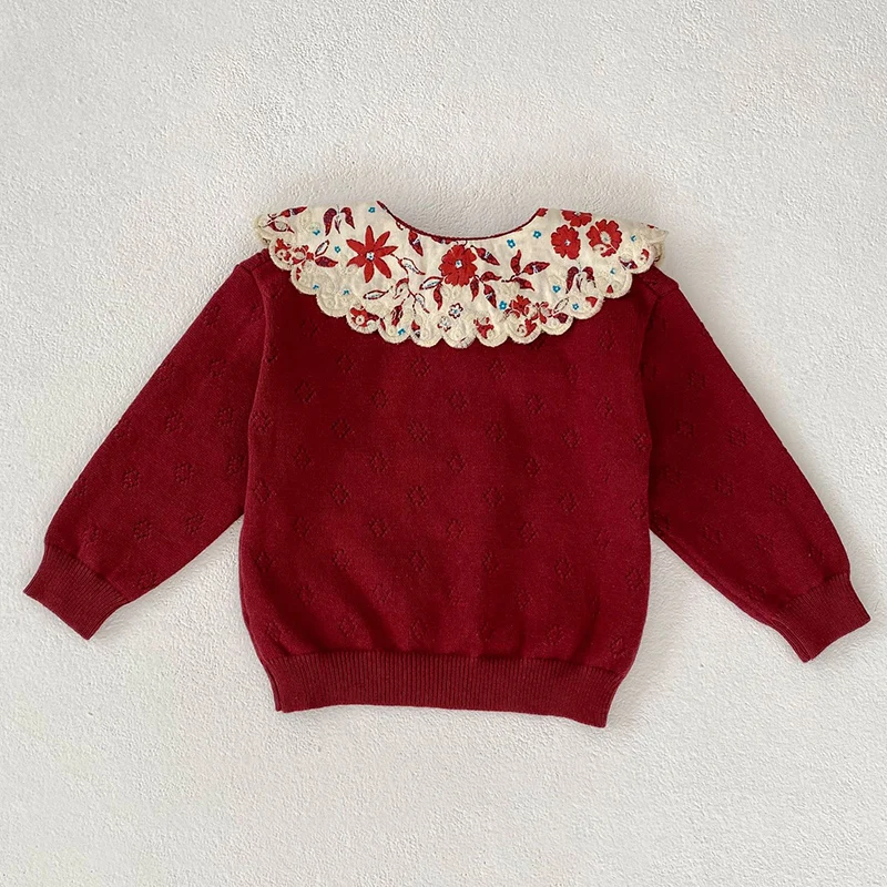 2024 nuovi vestiti per bambini autunnali neonate maglione a maniche lunghe Splicing Toddler Baby Girl Knitting Pullover top