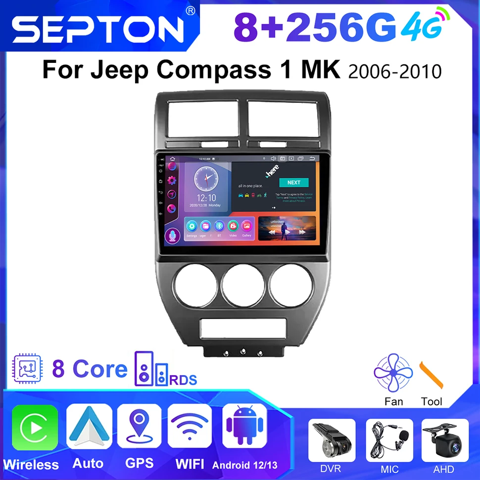 

SEPTON 2 Din Android Car Stereo Radio for Jeep Compass 1 MK 2006 - 2010 Navigation GPS Multimedia Viedo Player CarPlay Head Unit