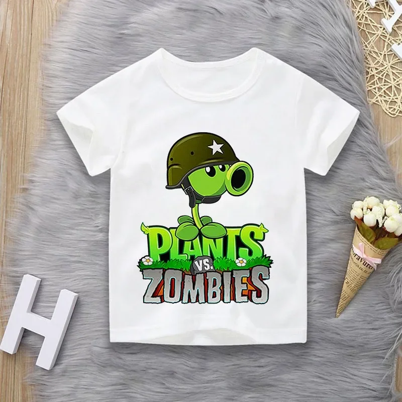 Plants Vs. Zombies Printed Casual T-Shirt for Boys & Girls Short Sleeve Top for Middle School Students Family Matching Outfits