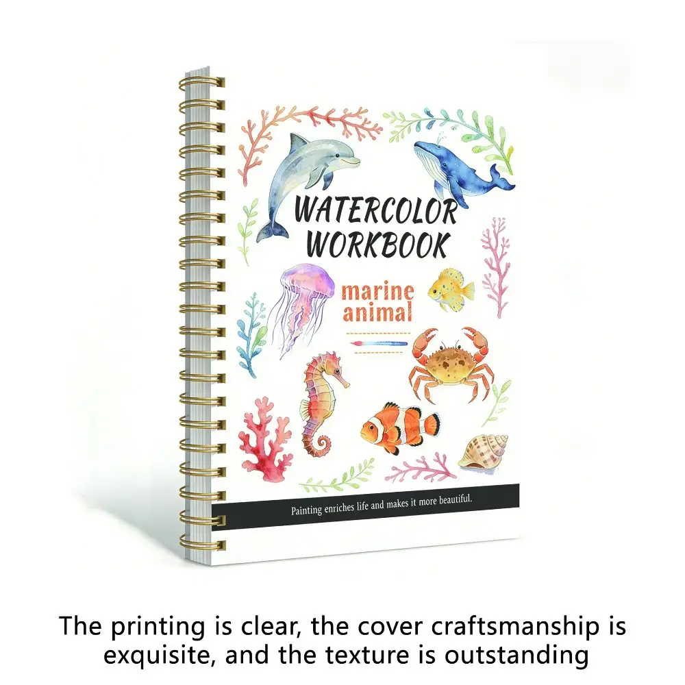 Spiral Bound Watercolor Practice Book Marine Animal Theme Line Drawings Watercolor Workbook Color Mixing Reference Images