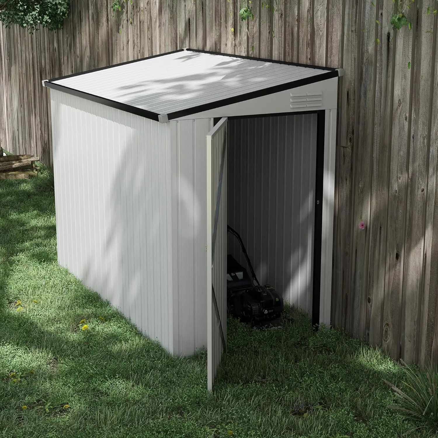 Outsunny 4' X 7.7' Metal Outdoor Storage Shed, Lean To Storage Shed, Garden Tool Storage House With Lockable Door And 2 Air