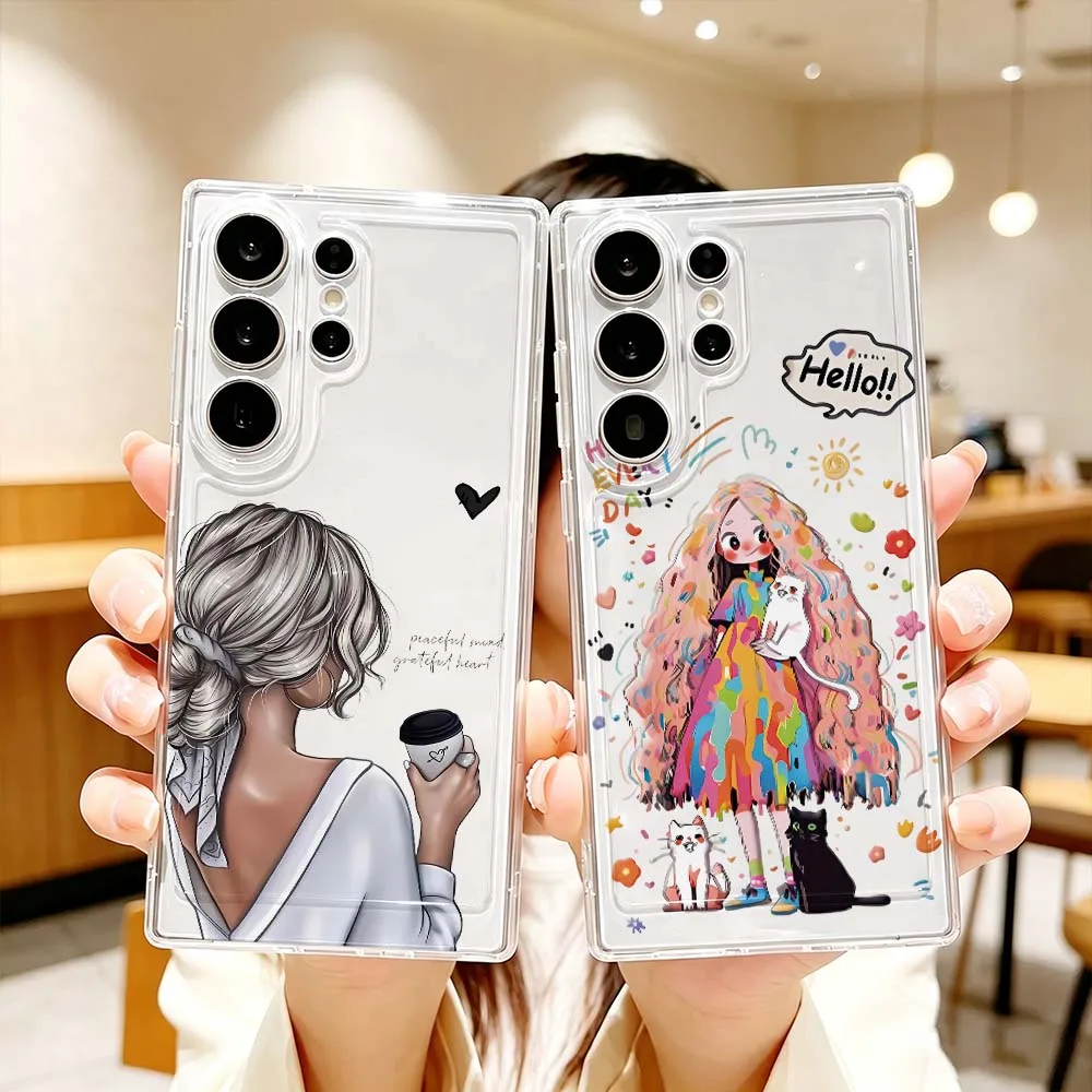 Stylish luxurious girl Phone Case For Samsung Galaxy S26 S25 S24 S23 S22 S21 S20 Ultra Plus FE Pro 5G Transparent Cover