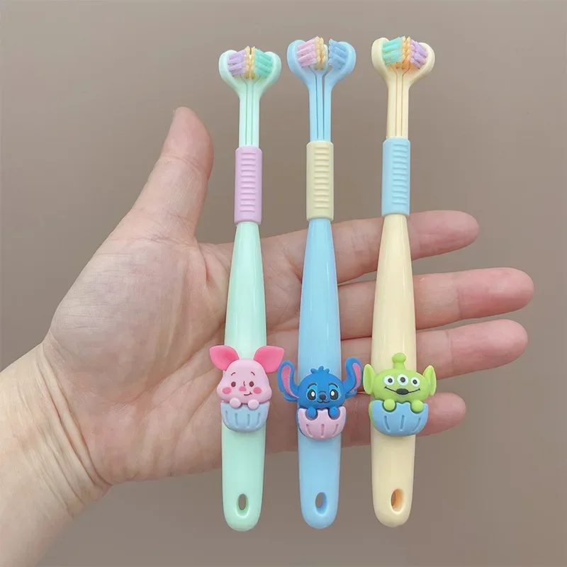 Disney Stitch Cartoon Kids Three-sided Toothbrush Soft Fur Kids Toiletries Portable Piglet Kids Toothbrush Gift for Boy and Girl