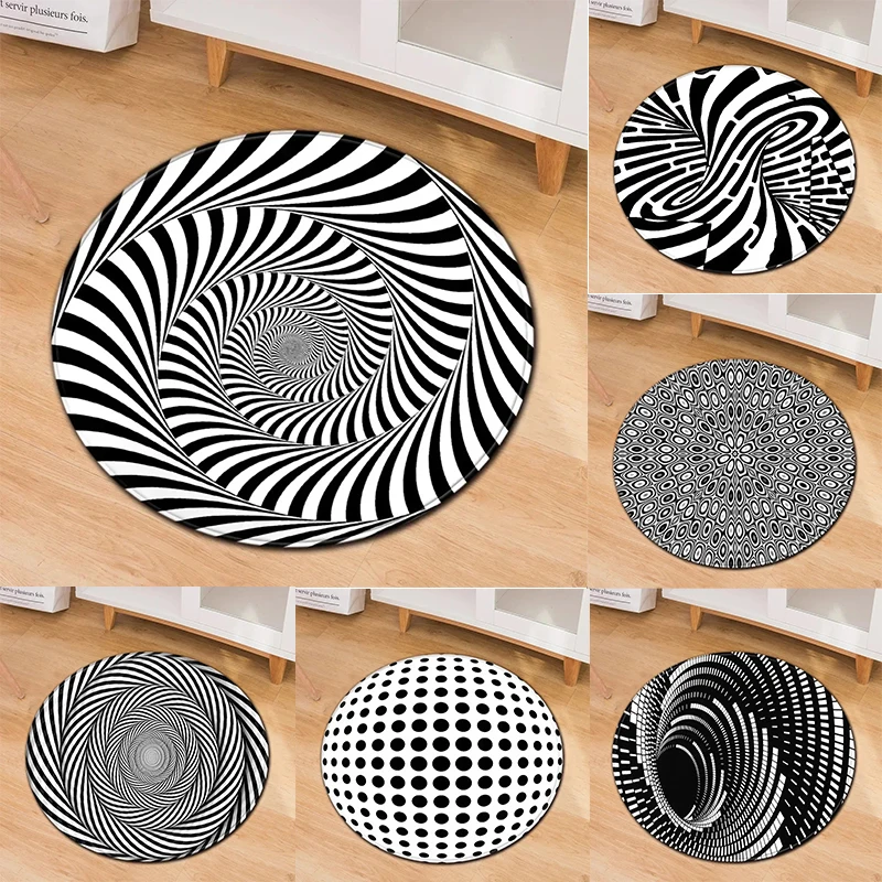 Runder Teppich mit optischer Täuschung und 3D-mustern mit visuellem Effekt, Bodenmatte für moderne, künstlerische Wohnzimmer-Schlafzimmer-Heimdekoration