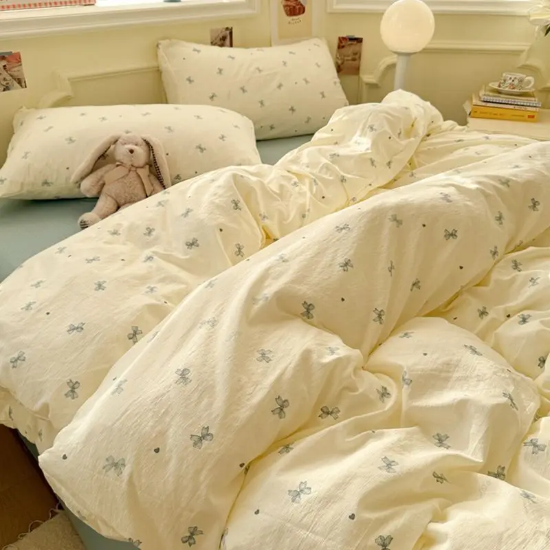 Ins Floral Duvet Cover Set with Pillowcases Flat Sheet 2026 New Summer Spring Home Decoration Single Queen Size Beding Set