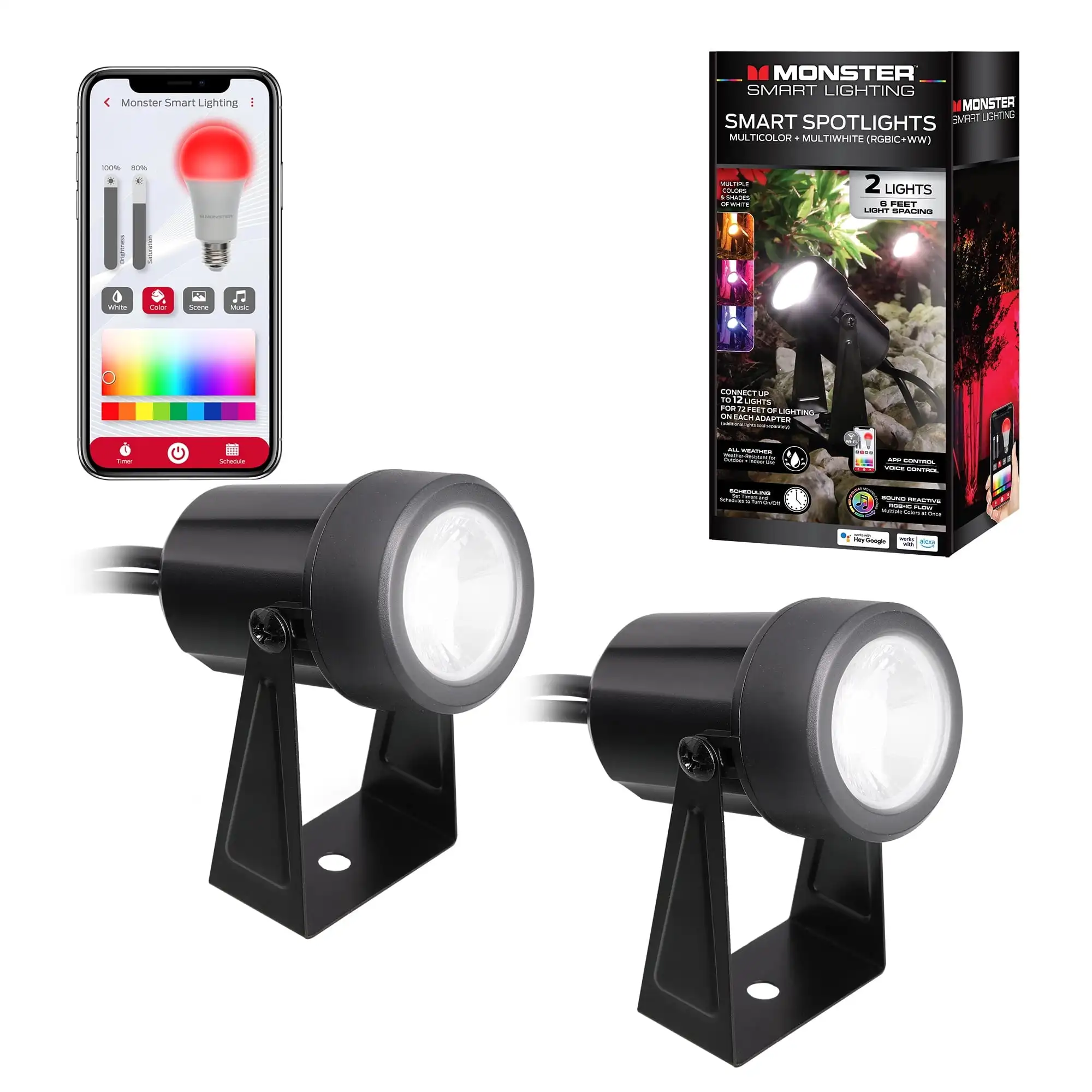 

Smart Outdoor Spot Lights 2-Pack - Flow, Weather Resistant, WiFi & Voice Control, Customizable Colors & Music Reactive